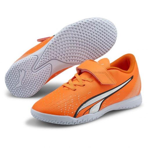 PUMA Ultra Play It V Supercharge - Oranje/wit/blauw Kinderen - Indoor (Ic), maat 33