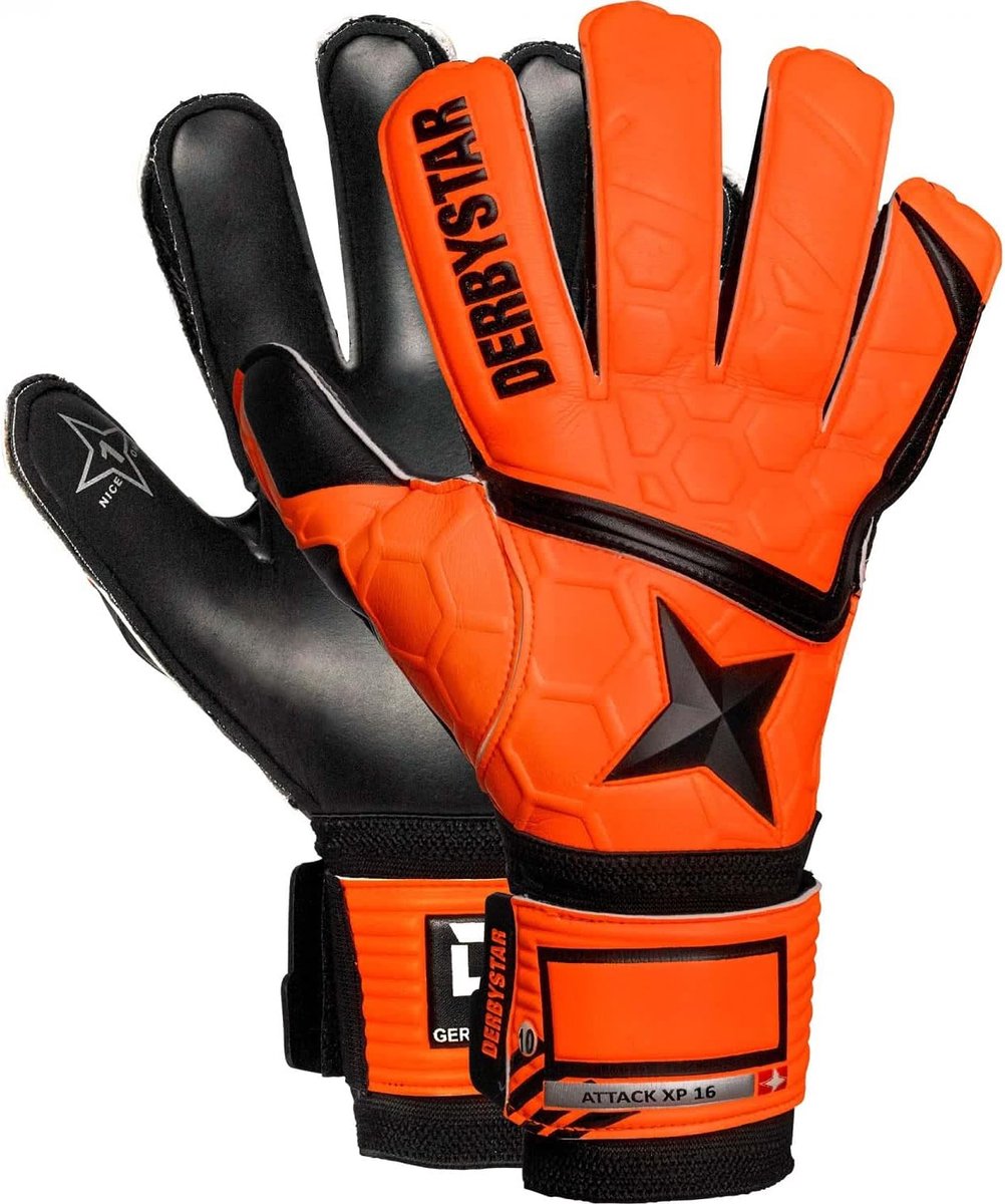 1002x1200-38 Derbystar Keepershandschoenen - Attack XP16 - Oranje/Zwart - Maat 11 - Afbeelding 1