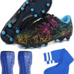 Kinder Voetbalschoenen - Jongens Meisjes Schoenen - Voetbal Spelen - Inclusief Scheenbeschermers Sokken - Vrolijke Kleuren