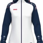 Jako Sonic Jas Met Kap Dames - Wit / Marine / Rood | Maat: 38/40