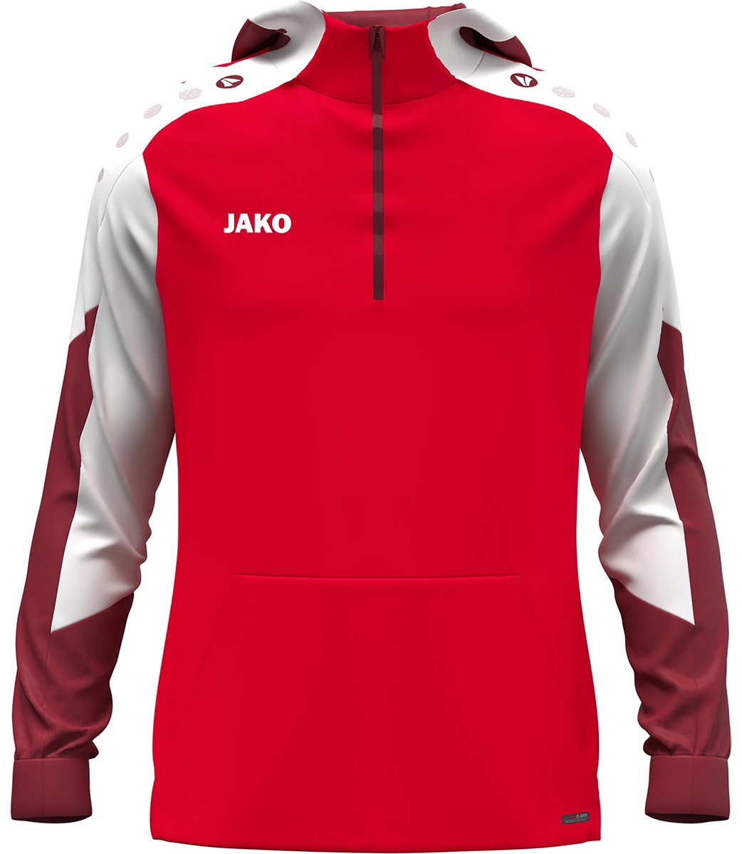 1042x1200-167 Jako Dynamic Hooded Half Zip Heren - Rood / Wit / Donkerrood | Maat: 3XL - Afbeelding 1