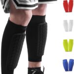 Voetbalscheenbeschermers geschikt voor tieners en volwassenen, compressiekousen voor de kuiten met honingraatvulling, 2 paar (zwart).