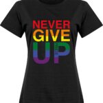 Never Give Up Pride T-Shirt - Zwart - Dames - XXL