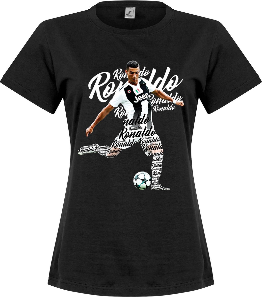 1058x1200-42 Ronaldo Script Dames T-Shirt - Zwart - S - Afbeelding 1