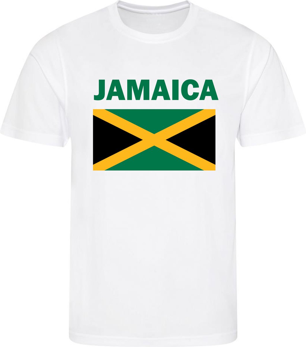 1060x1200-129 Jamaica - Jumieka - T-shirt Wit - Voetbalshirt - Maat: 146/152 (L) - 11-12 jaar - Landen shirts - Afbeelding 1