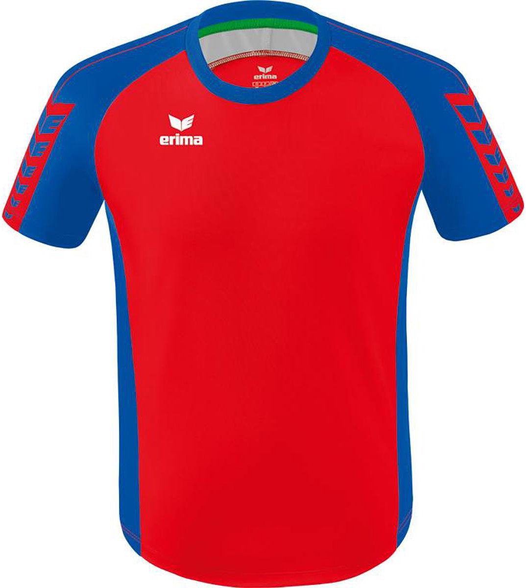 1074x1200-21 Erima Six Wings Shirt Korte Mouw Kinderen - Rood / New Royal | Maat: 140 - Afbeelding 1