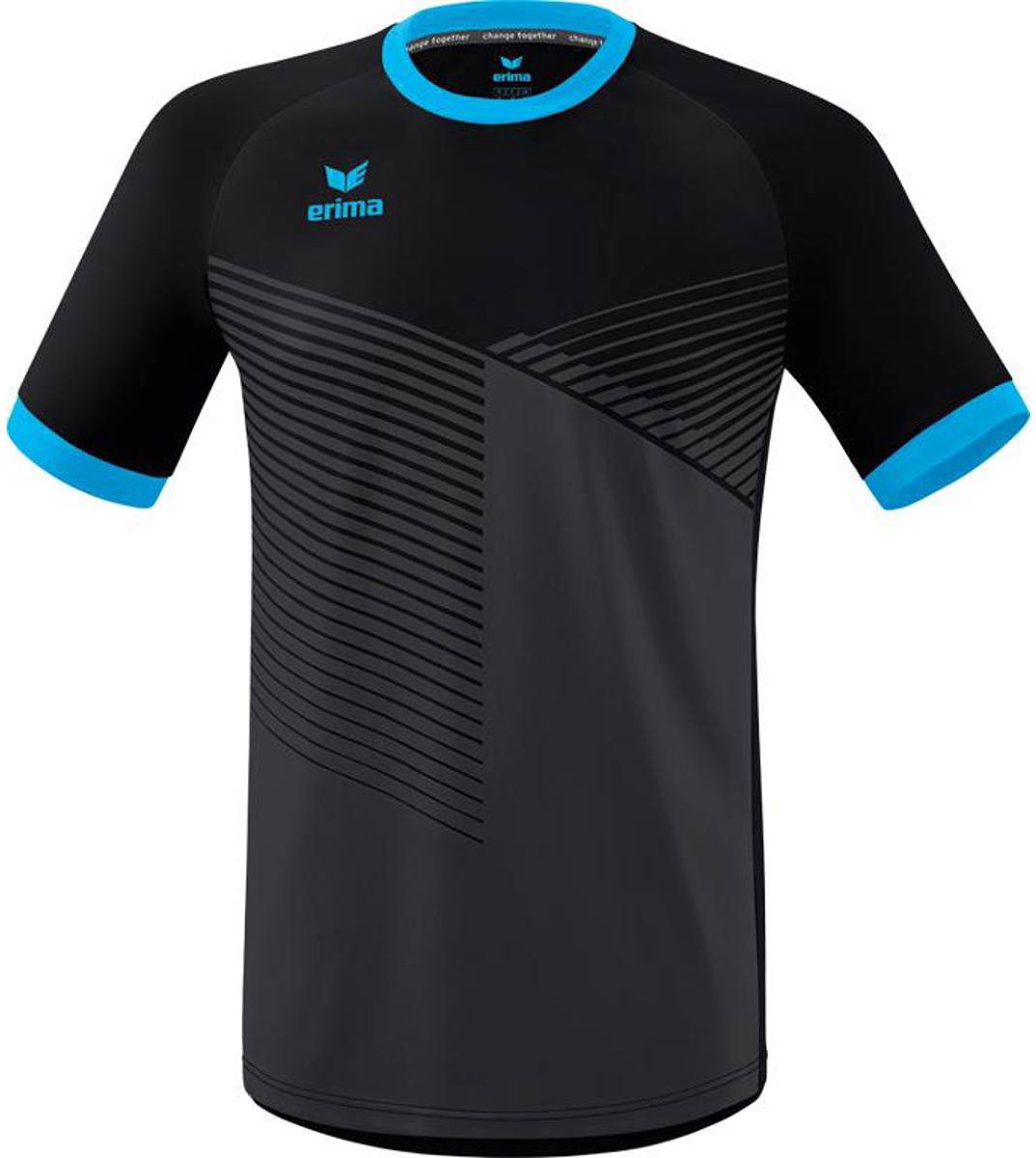 1074x1200-3 Erima Mantua Shirt Korte Mouw Heren - Zwart / Curaçao | Maat: XL - Afbeelding 1