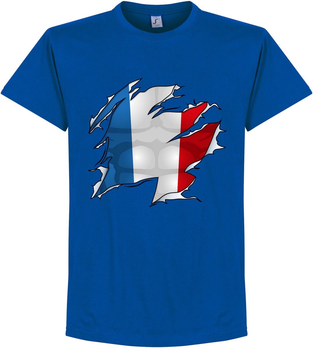 1082x1200-4 Frankrijk Ripped Flag T-Shirt - Blauw - Kinderen - 104 - Afbeelding 1