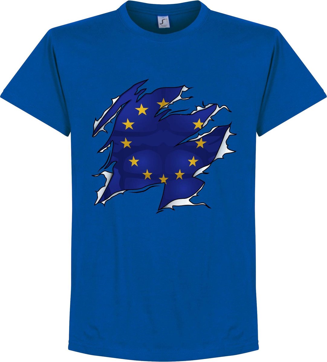 1082x1200-47 Europa Ripped Flag T-Shirt - Blauw - XXXXL - Afbeelding 1