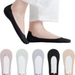 5 paar dames korte sokken met voetbescherming en antislip - ademend katoenen sokken voor hoge hakken en sneakers - grijs/beige/zwart/groen/roze - Eén maat