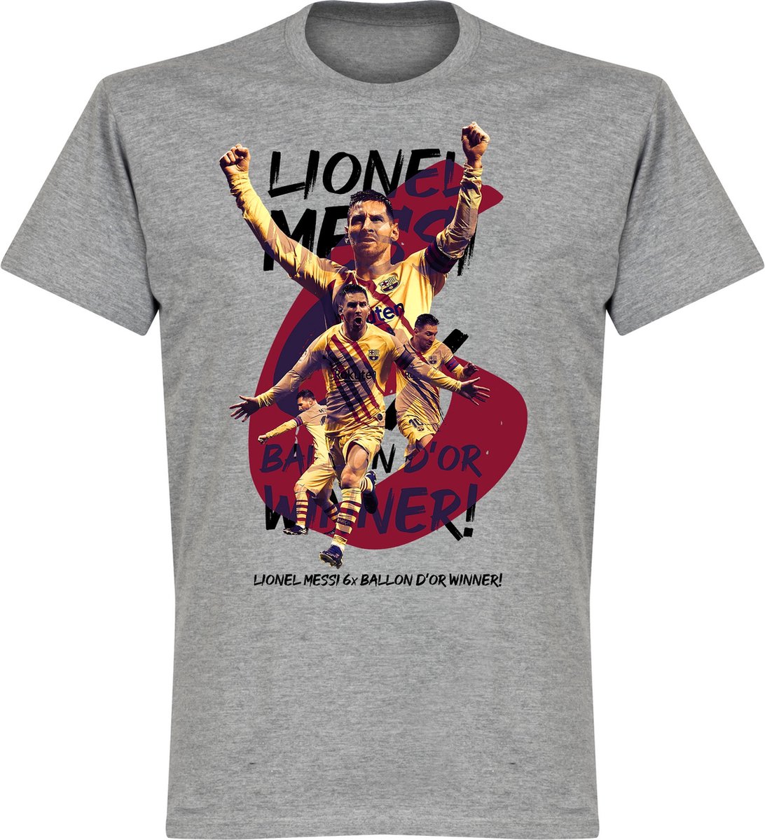 1092x1200-193 Messi Ballon D'Or 2019 T-Shirt - Grijs - 3XL - Afbeelding 1