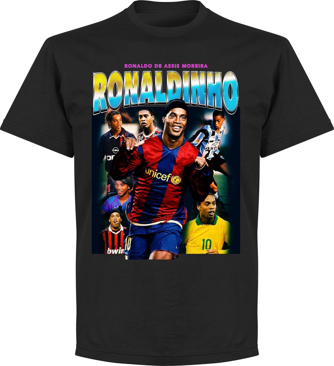 1097x1200-130 Ronaldinho Old-Skool Hero T-Shirt - Zwart - 3XL - Afbeelding 1