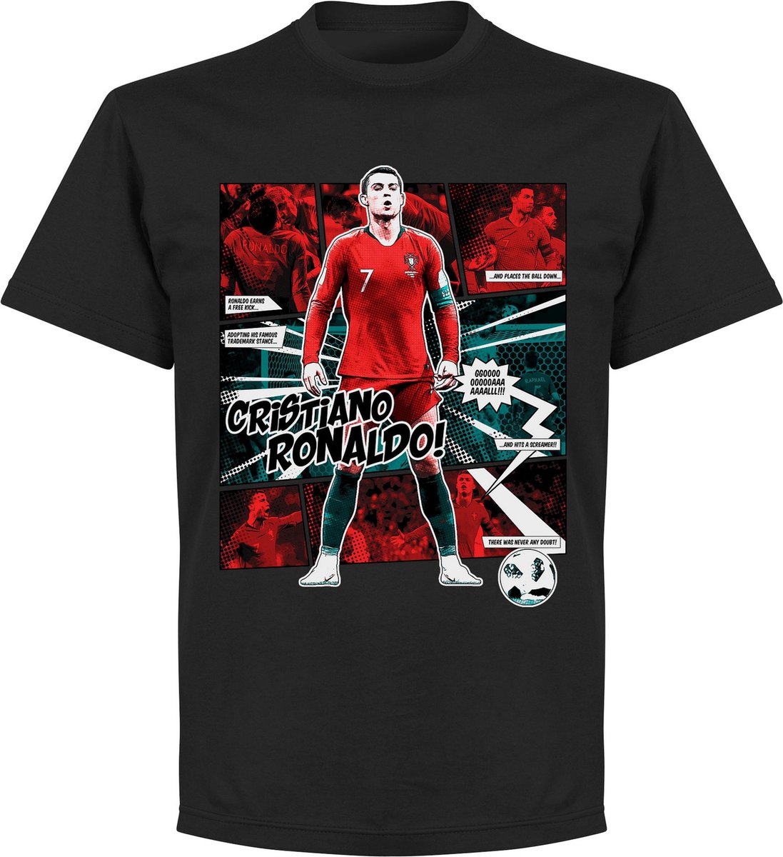 1097x1200-96 Ronaldo Portugal Comic T-Shirt - Zwart - XS - Afbeelding 1