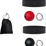Allecto Plus - Trainingsbal voor boksen met reflecterende bal en hoofdband - Rood/Zwart - Verbeter reactie, behendigheid en slagsnelheid - Boksuitrusting voor vechtvermogen - Oog-handcoördinatie opbouwen