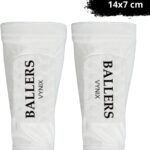 Vynix Ballers ingebouwde scheenbeschermer - Scheenbeschermers voetbal - Shin Pad Sleeve - Voetbal scheenbeschermers - 12+ jaar - Met opbergzakje 14x7cm - Wit