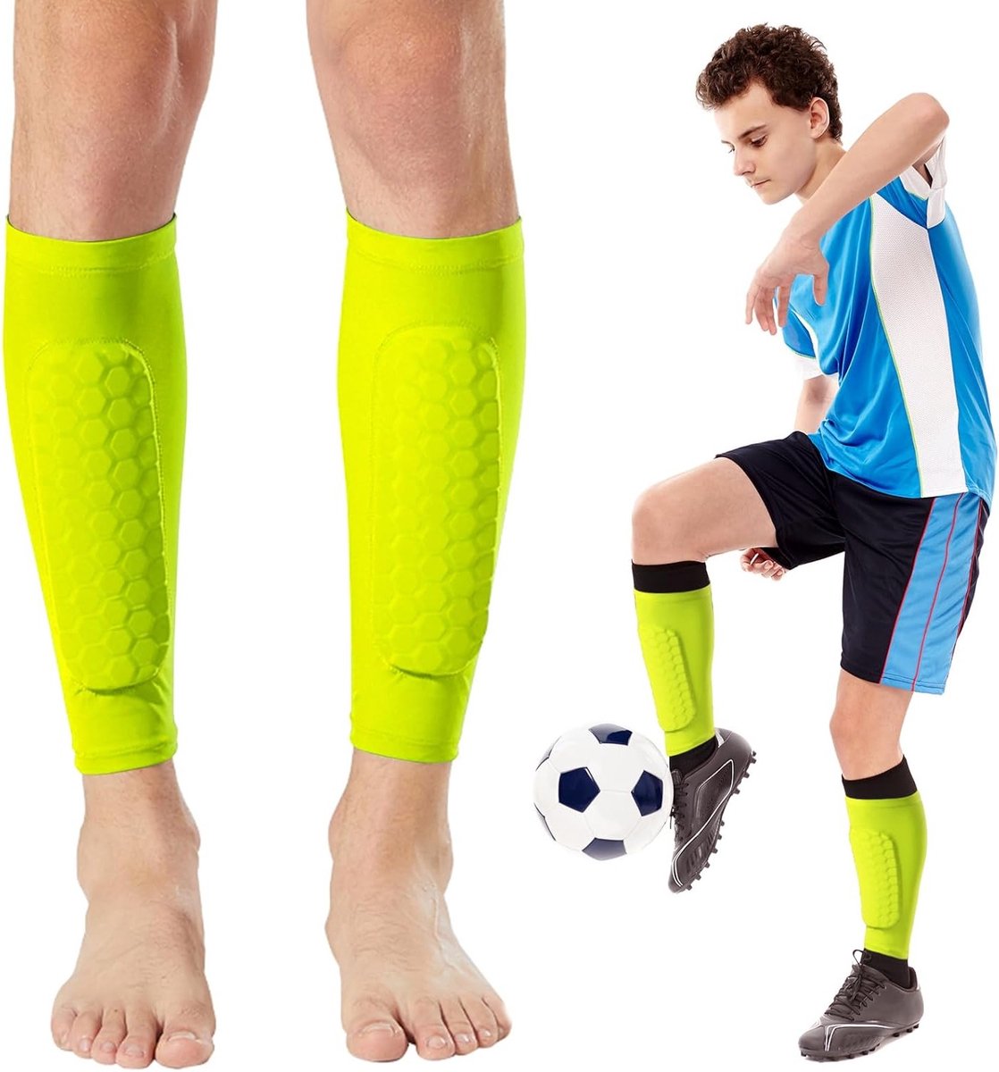 1118x1200-5 Lichte Voetbalschermers met Honeycomb Pads, Antislip Mouwen, Elastische en Impactbestendige Bescherming voor Mannen en Vrouwen - Afbeelding 1