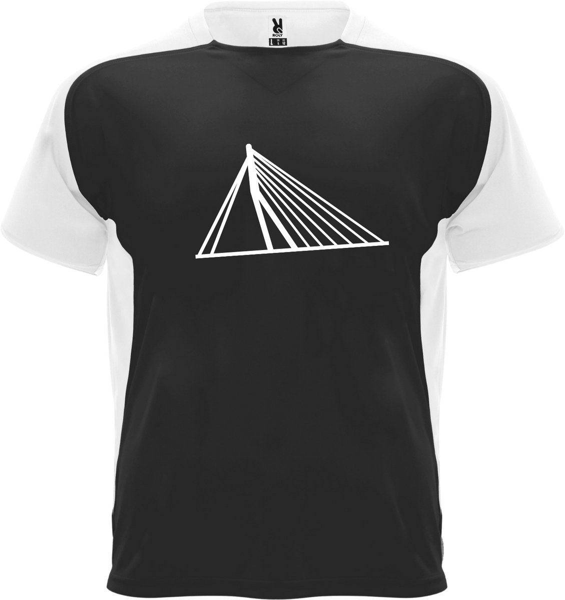 1129x1200-1 Rotterdamse brug, sport shirt, marathon, voetbal, Rotterdam enz. maat 8 jaar wit-zwart - Afbeelding 1