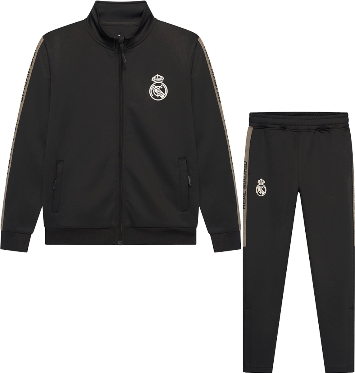 1143x1200-12 Real Madrid Trainingspak Kind - Vest + Trainingsbroek - Officiële Fanmerchandise - Zwart/Goud - Maat 116 t/m 164 - Afbeelding 1