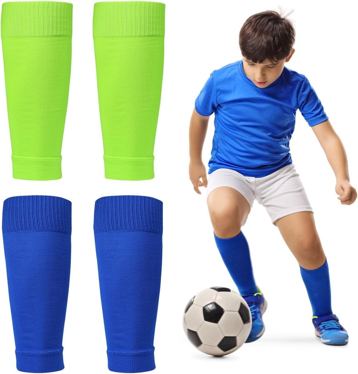 1148x1200-11 Kinder Voetbalsokken, 2 Paar in Groen en Blauw, Geschikt voor Sport en Activiteiten van 8 tot 13 Jaar - Afbeelding 1