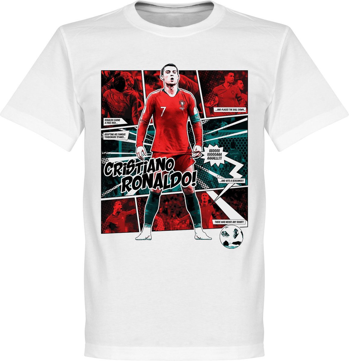 1159x1200-408 Ronaldo Portugal Comic T-Shirt - Wit - 4XL - Afbeelding 1