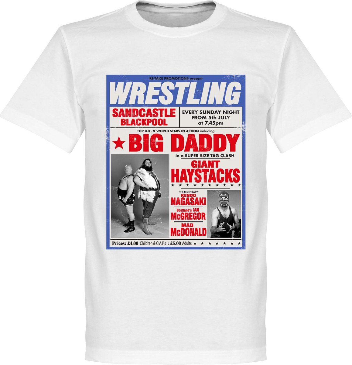 1159x1200-410 Big Daddy vs Giant Haystack Wrestling Poster T-shirt - Wit - XL - Afbeelding 1