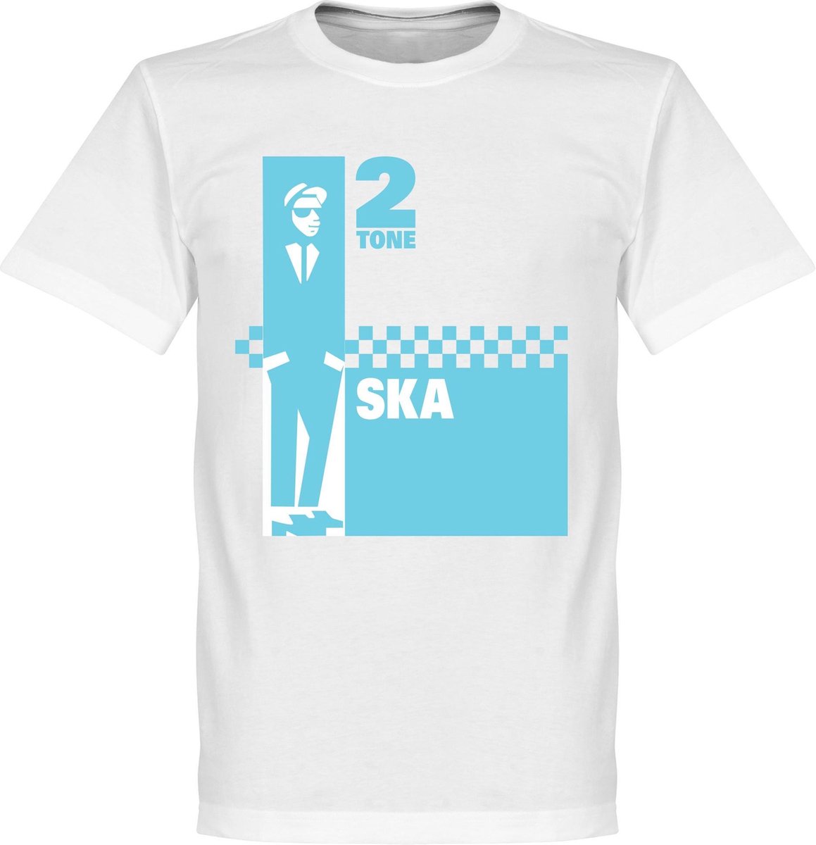 1159x1200-527 2 Tone Ska T-Shirt - Wit/Lichtblauw - 4XL - Afbeelding 1