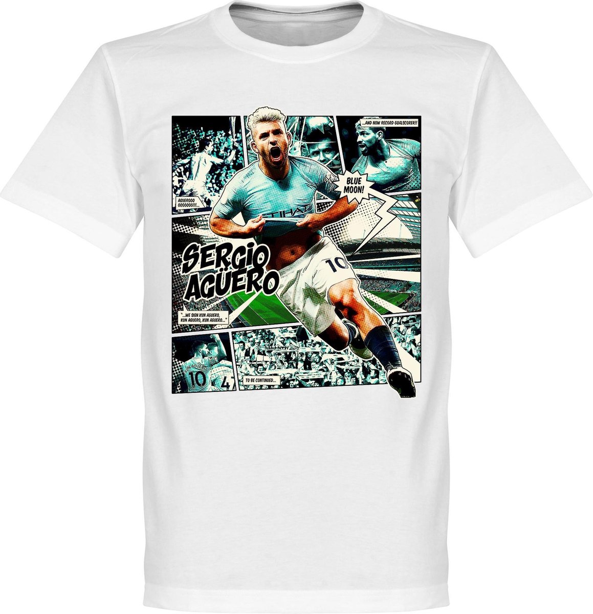 1159x1200-6 Sergio Aguero Comic T-Shirt - Wit - XS - Afbeelding 1