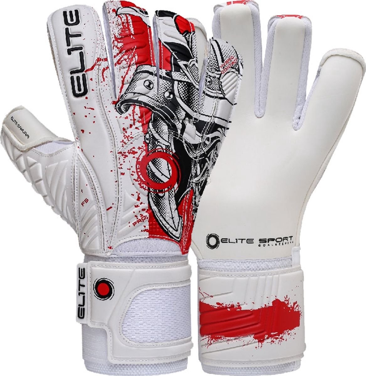 1167x1200-12 Elite Sport Samurai Keepershandschoenen - Wit / Rood | Maat: 6 - Afbeelding 1