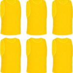 Allecto Plus - 6-delige trainingsvesten voor volwassenen | Ademend mesh Scrimmage vest | Mouwloos en sneldrogend | Multisport vest in goudgeel (M)