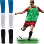 3 Paar Scheenbeschermer Sokken Houder Mouwen - Zwart, Wit & Blauw | Voetbal & Sportcompressie