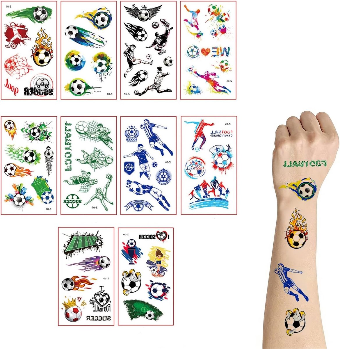 1169x1200-23 Tattoo Stickers voor Kinderen met Voetbalthema, 10 Bladen, Perfect voor Feestjes en Verjaardagen, Sportieve Activiteiten en Spelletjes - Afbeelding 1