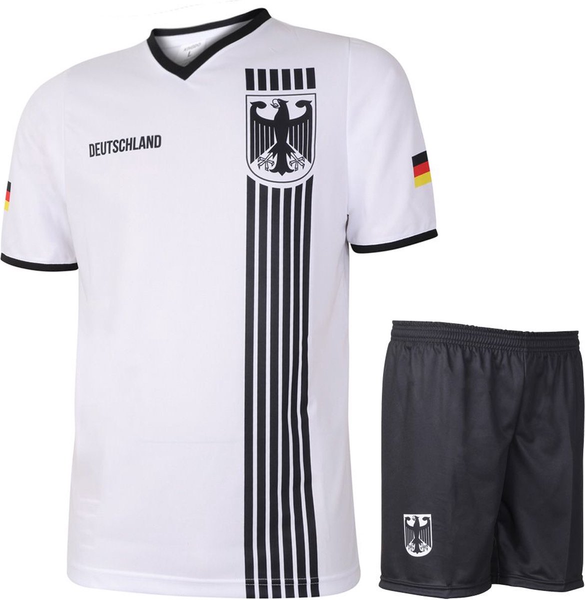 1170x1200-64 Duitsland Voetbaltenue Thuis Strepen Zwart Wit - Voetbal Tenue Kinderen - Shirt en Broekje - Jongens en Meisjes - Volwassenen - Heren en Dames - Maat 152 - Afbeelding 1