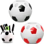 Set van 2 Voetbal Penhouders van Plastic voor Desk Storage en Decoratie van Thuis en Kantoor, Creatieve Multifunctionele Voetbalstijl Pennenhouder voor Voetbalkamer Decor