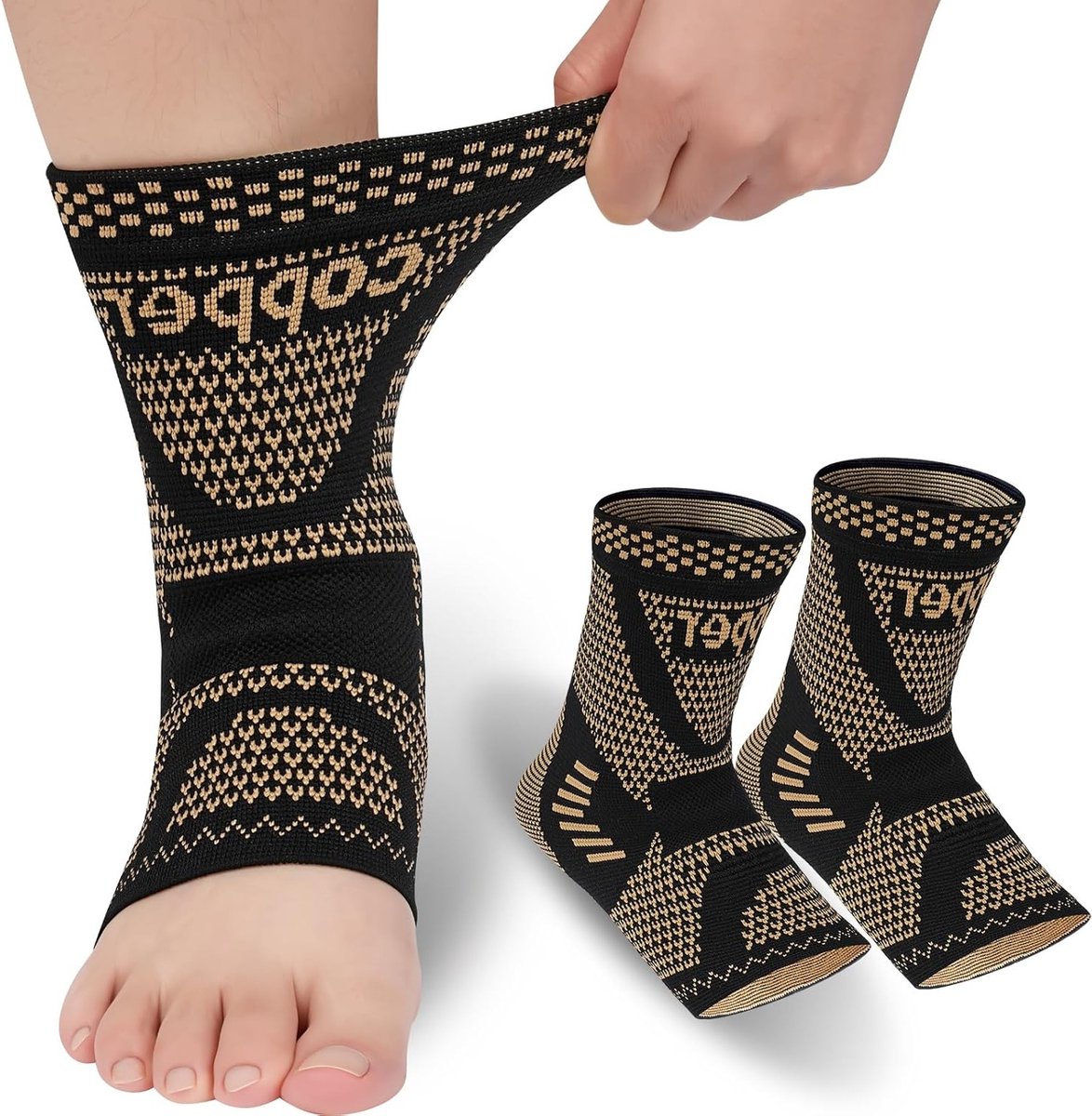 1174x1200-16 2 Pack Elastische Enkelbandages voor Sport, Ideaal voor Hardlopen, Boksen en Voetbal, Zwart en Oranje, Maat S - Afbeelding 1