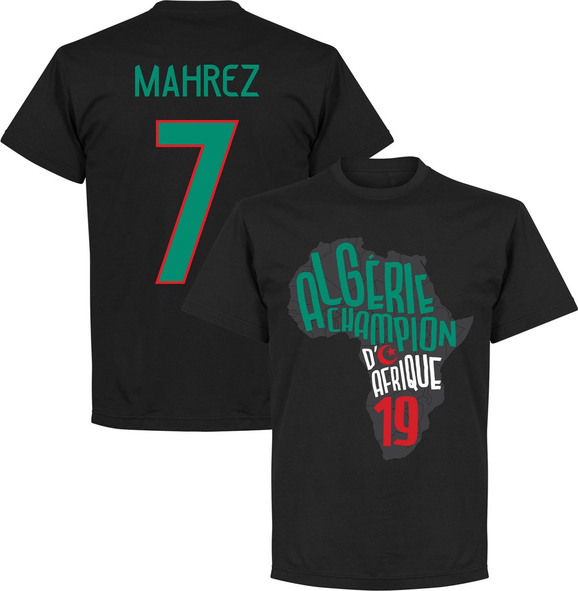 1174x1200-19 Algerije Afrika Cup 2019 Winners Mahrez T-Shirt - Zwart - M - Afbeelding 1