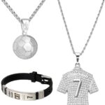 3-delige Voetbal Set: Ketting met Shirt Pendant en Armband van Roestvrij Staal Cadeau voor Jongens