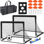 Kinder Voetbaldoel - Sporttrainingsmateriaal - Buiten Spelen - Inclusief Bal en Pionnen - 120 x 90 cm - Zwart