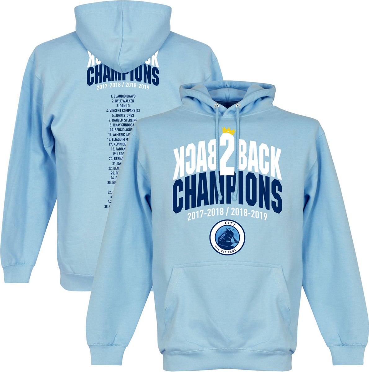 1190x1200-33 City Back to Back Champions Hoodie - Lichtblauw - XXL - Afbeelding 1