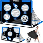3-in-1 Kindervoetbaldoelen, 150 x 120 cm Voetbalnet, Tuin Doelposten met Verwisselbare Stoffen en Bal, Draagtas, Eenvoudige Montage en Opvouwbaar, Geschikt voor Buitenactiviteiten en Spelletjes