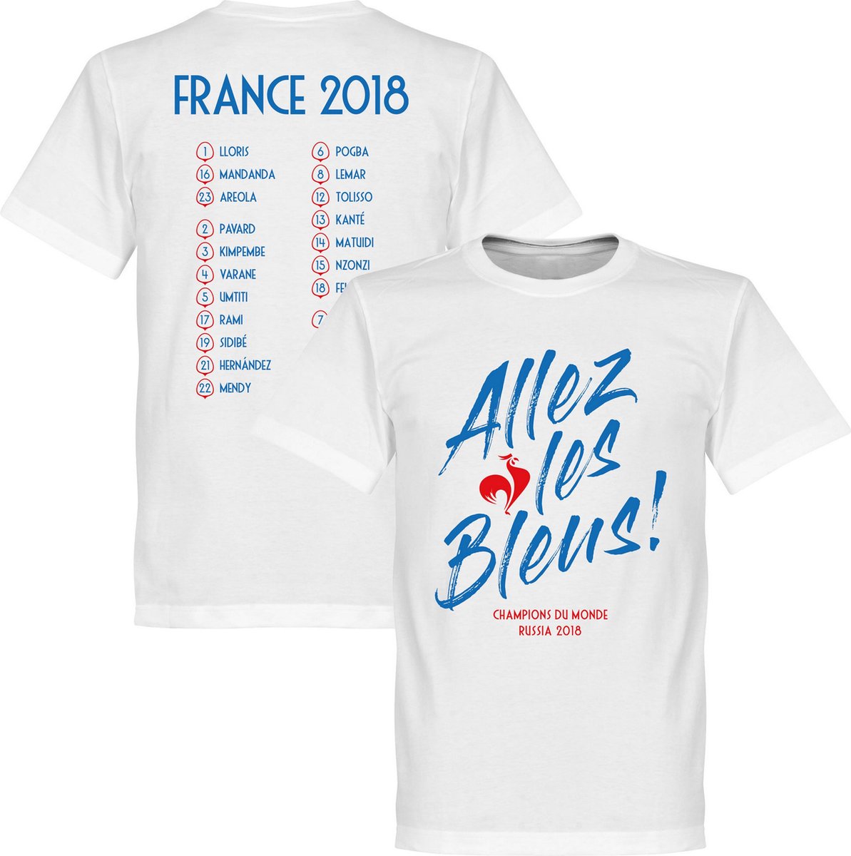 1193x1200-9 Frankrijk Allez Les Bleus WK 2018 Selectie T-Shirt - Wit - S - Afbeelding 1