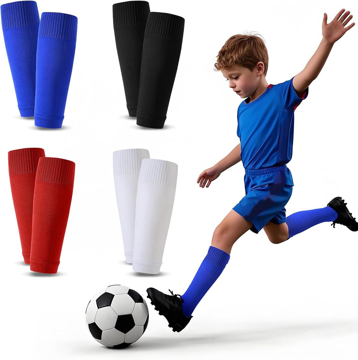 1194x1200-4 4 Paar Kinder Voetbalkousen met Scheenbeschermer Vak voor Jongens en Meisjes - Afbeelding 1