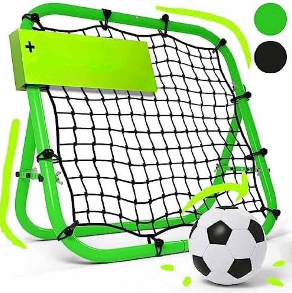 1194x1200-63 MIRA®Rebounder voetbal - Rebounder – Stuitbaltrainer – Verstelbaar – Neongroen - 50cm x 75cm x 75cm - Afbeelding 1