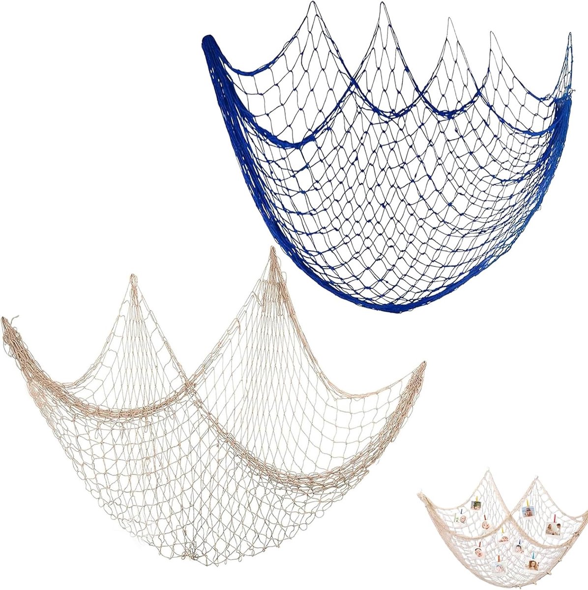 1196x1200-39 Decorative Fishing Net for Kids and Adults - Marine Decoration - Handwoven Cotton Fishing Net - Great for Outdoor & Indoor - Perfect for Kids Rooms - Living Rooms - Photography Wall Decoration - Nautical Home Decor - Afbeelding 1