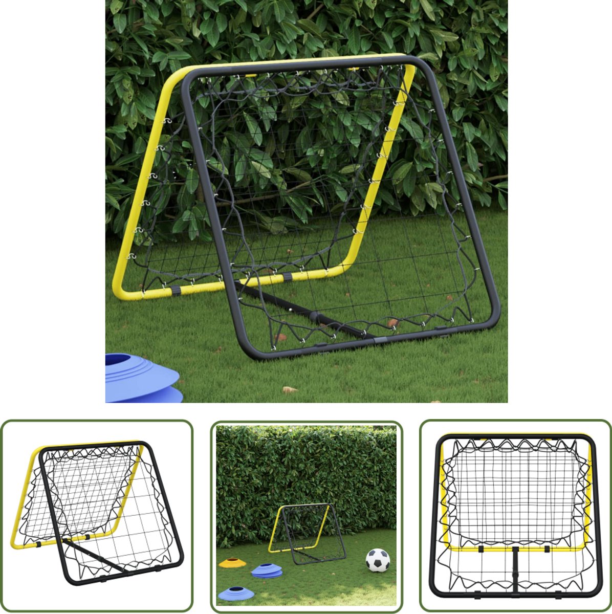 1196x1200-67 vidaXL Voetbaltraining - Voetbalrebounder - Voetbalrebounder dubbelzijdig verstelbaar staal geel en zwart - Voetbaltechniek - Voetbalspullen - Fitnessapparatuur - Afbeelding 1