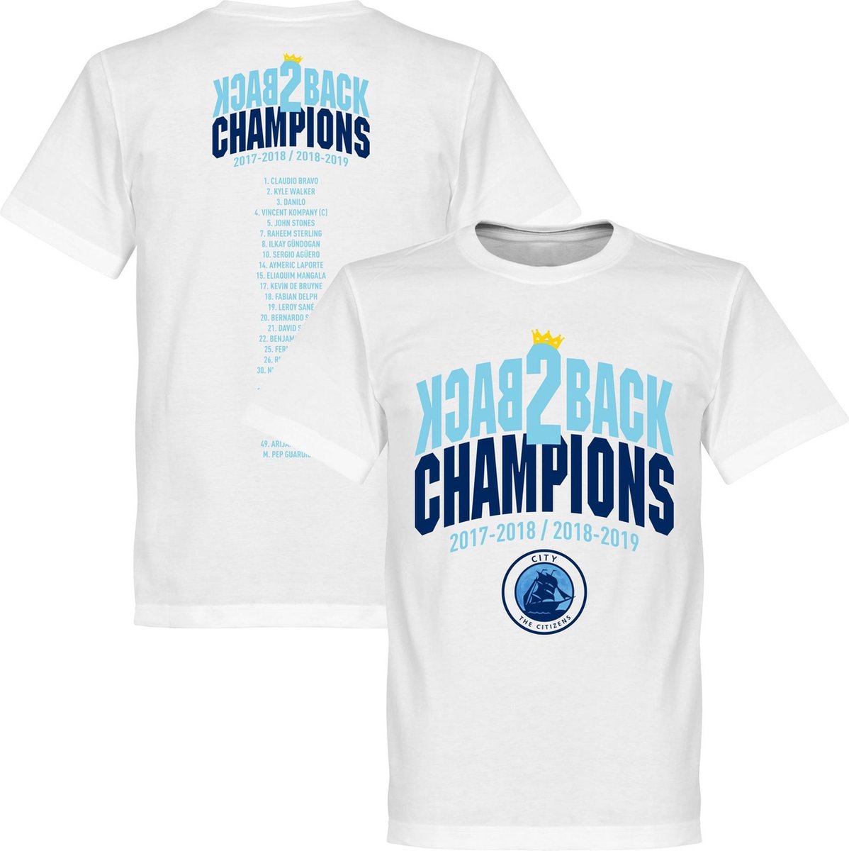 1198x1200-86 City Back to Back Champions Squad T-Shirt - Wit - 3XL - Afbeelding 1