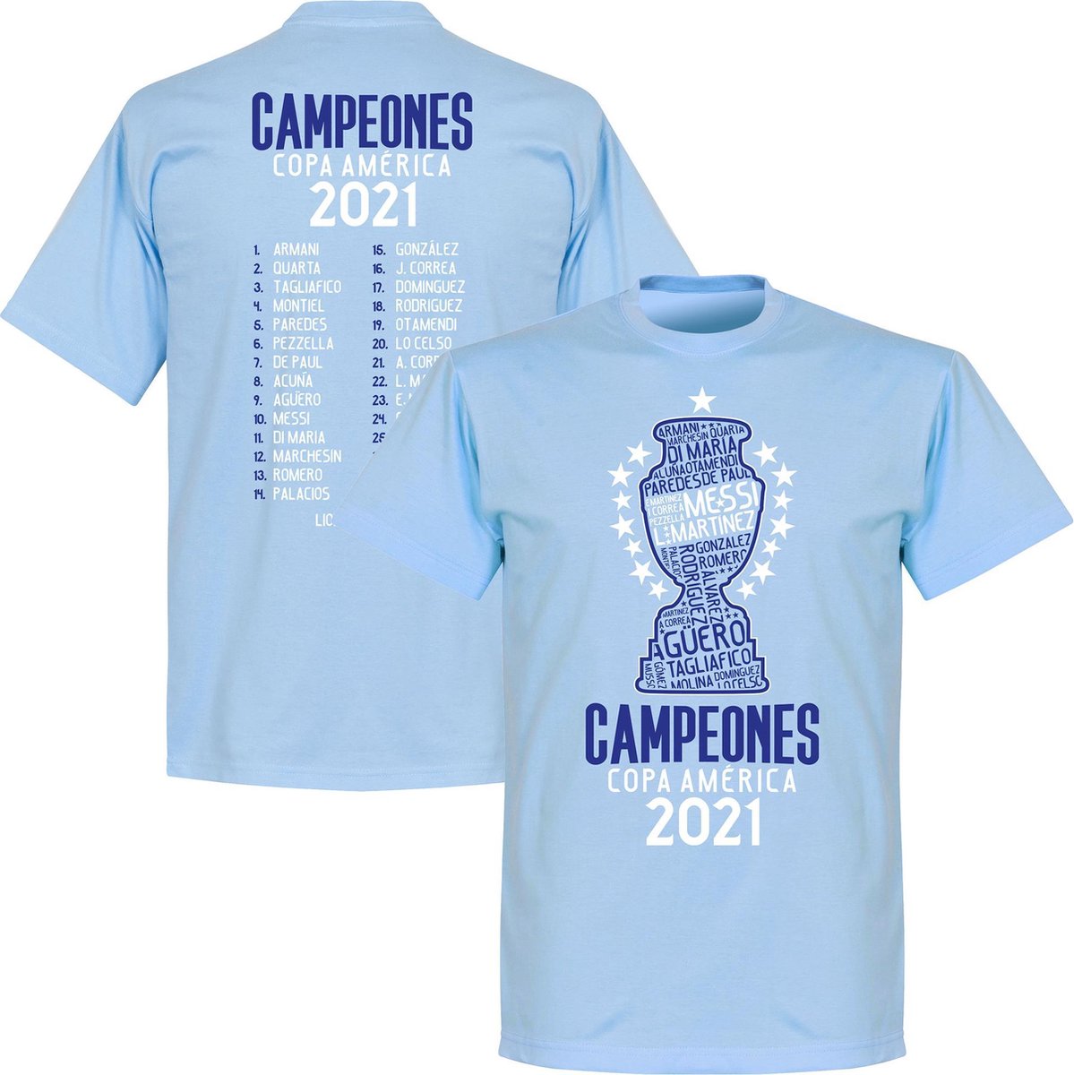 1199x1200-358 Argentinië Copa America 2021 Winners Selectie T-Shirt - Lichtblauw - M - Afbeelding 1
