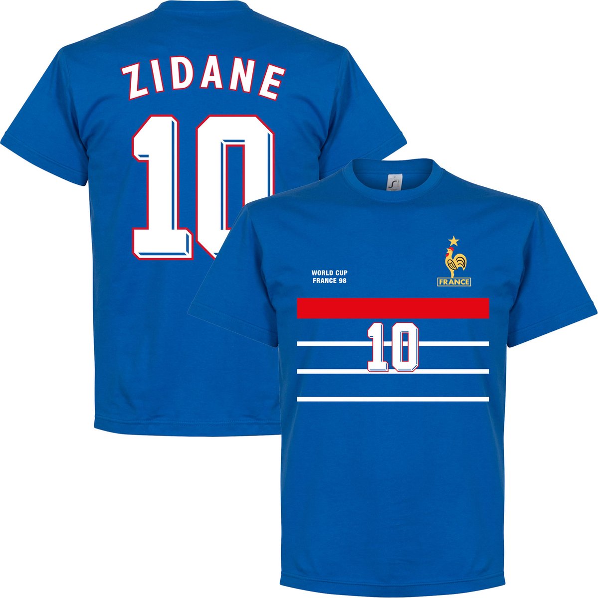 1199x1200-399 Frankrijk Zidane 1998 Retro Team T-Shirt - Blauw - L - Afbeelding 1