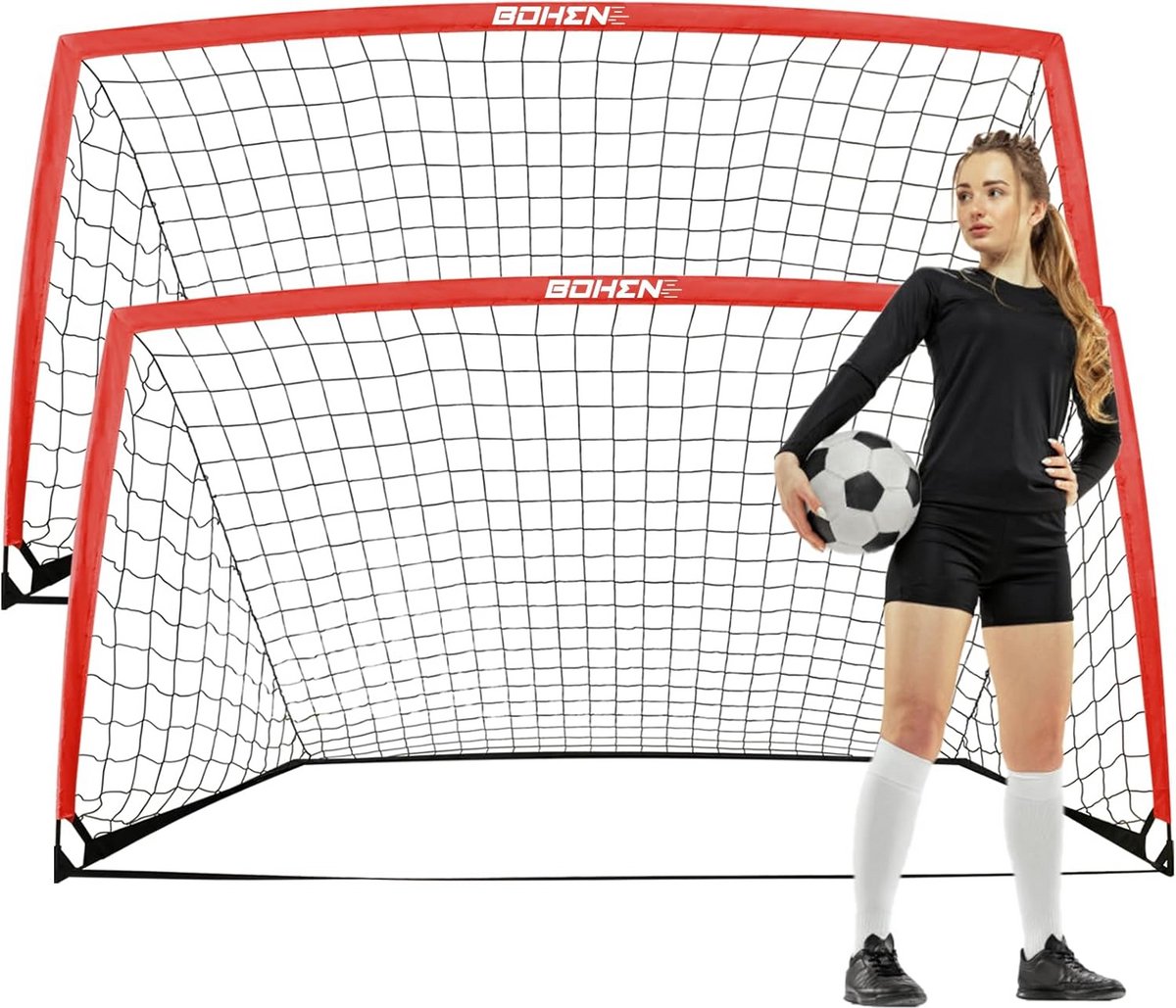 1200x1029 Set van 2 Draagbare Kindervoetbaldoelen (2,7 x 1,5 m) inclusief Draagtas - Achtertuin & Buiten Spel - Afbeelding 1