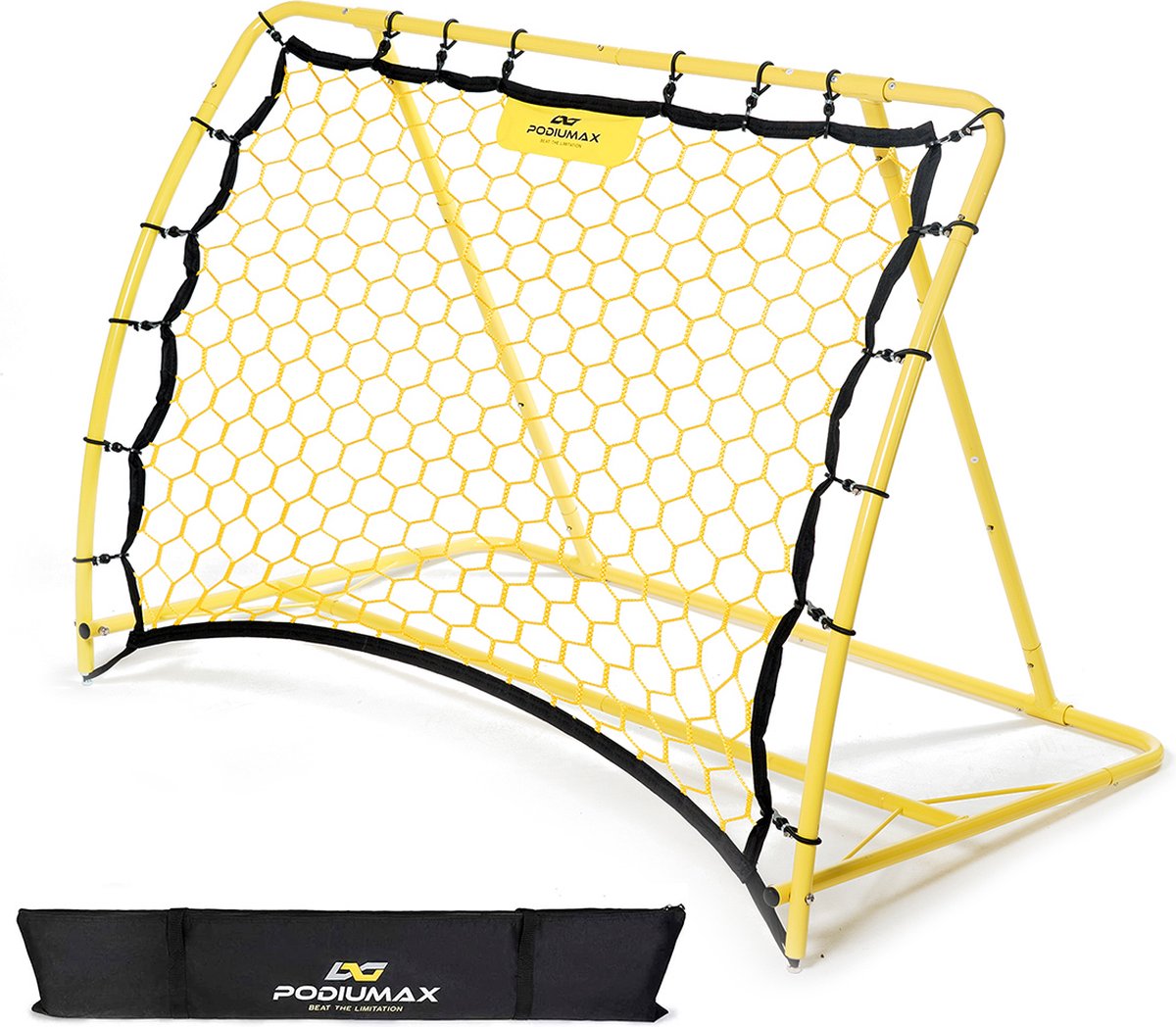 1200x1048 PodiuMax Voetbal Rebounder - Kickback - 121 x 84 x 92 cm - Voetbal Bouncer - Tchouk - Verstelbare - Voetbal Trainingsmateriaal - Afbeelding 1