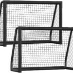 2 stuks zwarte voetbaldoelen 180 x 120 x 60 cm inclusief stoffen doel luchtpomp en grondanker